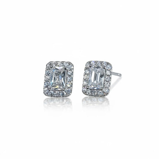 Sterling Silver Rectangle CZ Studs