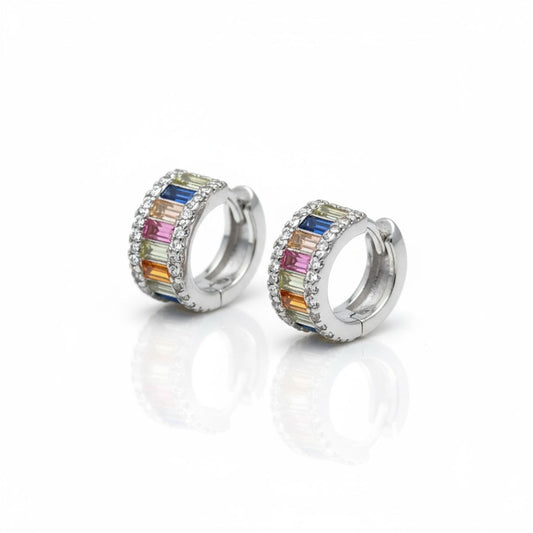 Sterling Silver Multicolor CZ Hoop Earrings