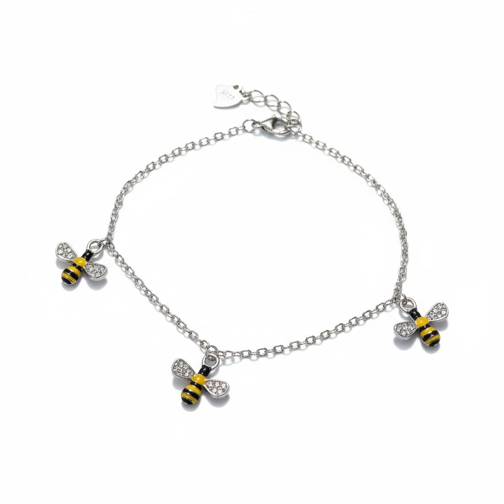Sterling Silver Enamel Bee Charm Bracelet