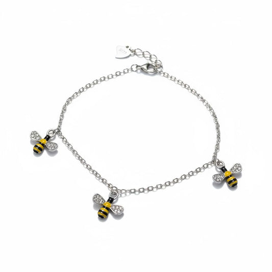 Sterling Silver Enamel Bee Charm Bracelet