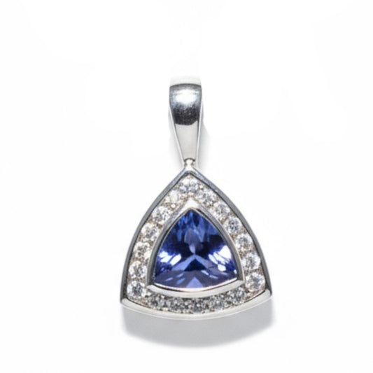 9ct White Gold Trillion Cut Tanzanite & Diamond Pendant