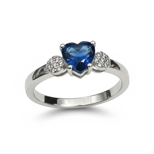 Sterling Silver Heart Shape Blue & White CZ Ring