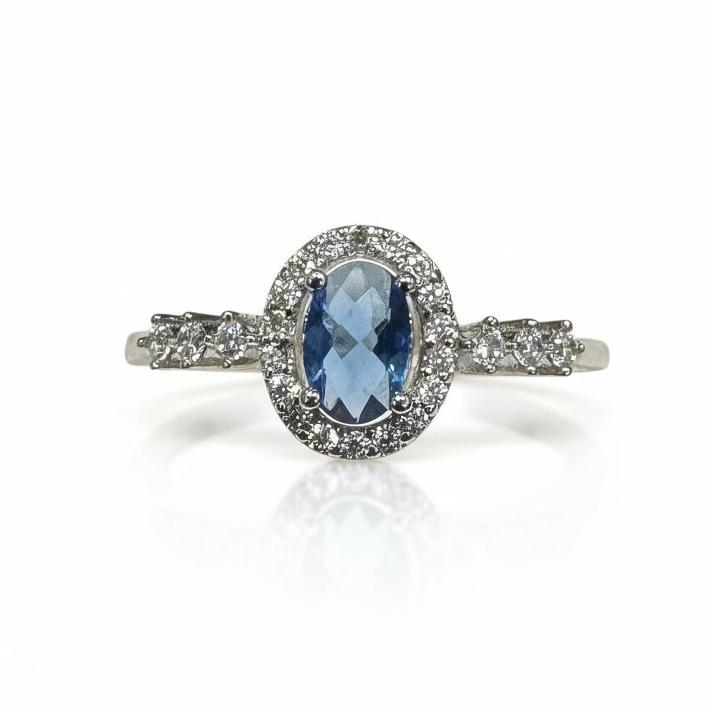 Sterling Silver Blue & White Oval CZ Ring