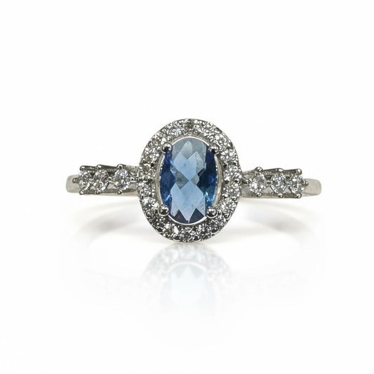 Sterling Silver Blue & White Oval CZ Ring