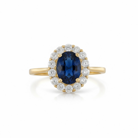 9ct Gold Oval Blue CZ RIng