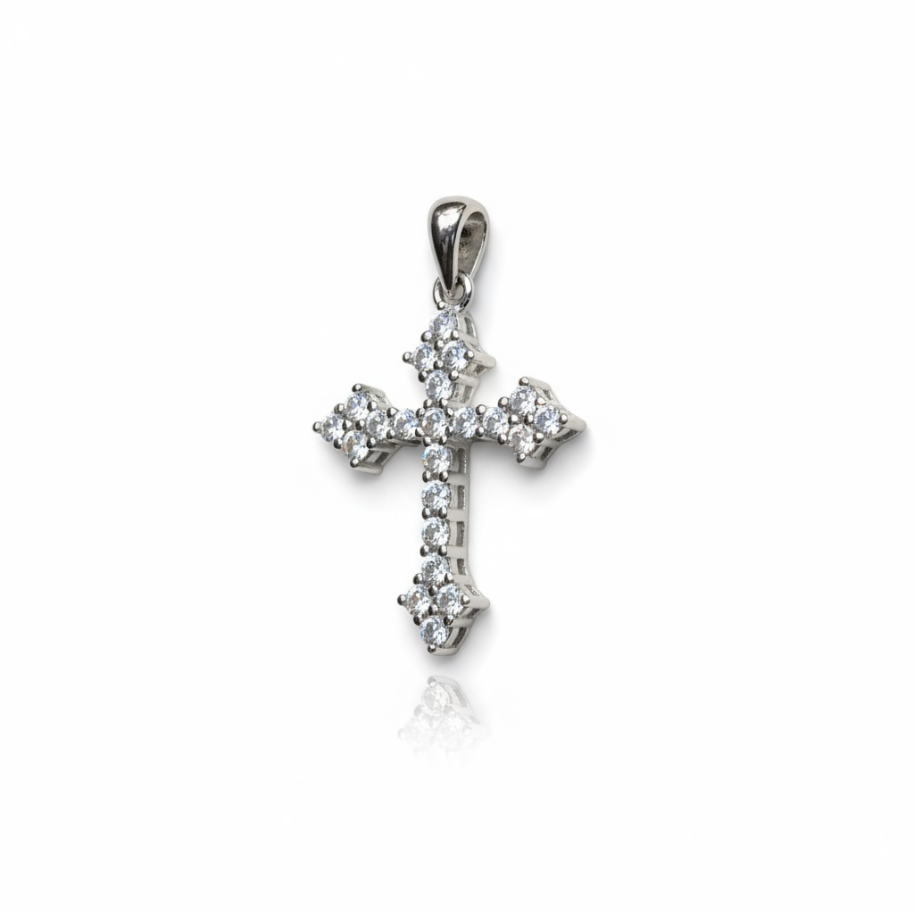 Sterling Silver CZ Cross Pendant.