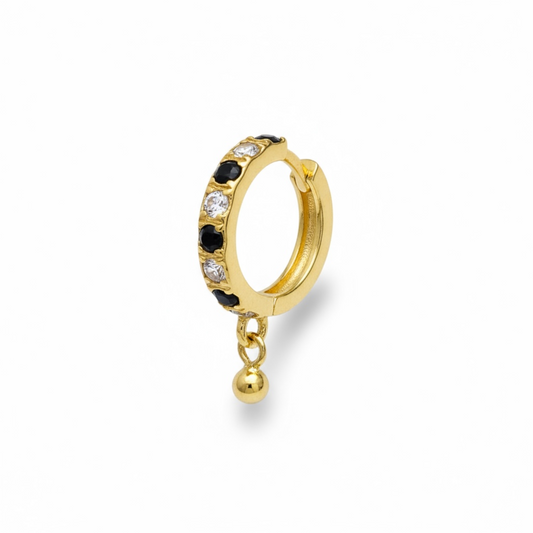 18ct Yellow Gold CZ Hoop Nose Ring With Drop