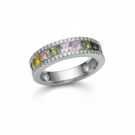 Sterling Silver Multicolor CZ Ring