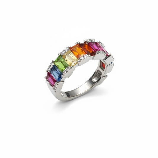 Sterling Silver Fancy Multicolor CZ Ring