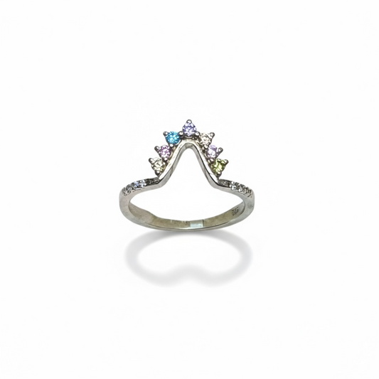 Sterling Silver Multicolor CZ Wish Bone Ring