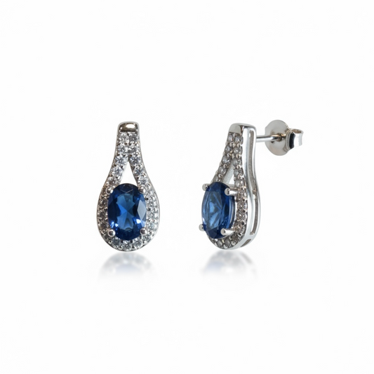 Sterling Silver Blue And White Drop Earrings.
