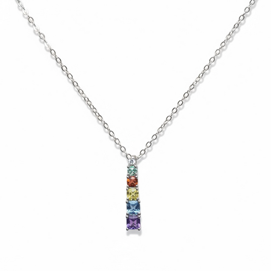 Sterling Silver Multicolor CZ Drop Pendant and Chain