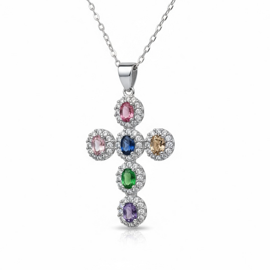 Sterling Silver Multicolor Cross Pendant.