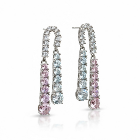 Sterling Silver Multicolor CZ Drop Earrings