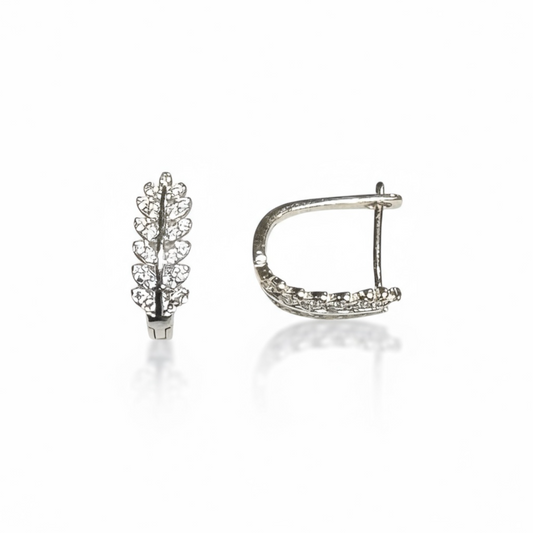 Sterling Silver CZ Leaf Hoop Earrings.