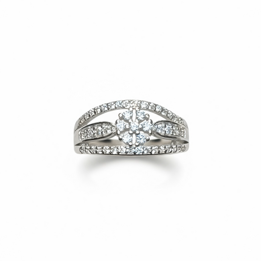 Sterling Silver Millennium Flower Set CZ Ring.