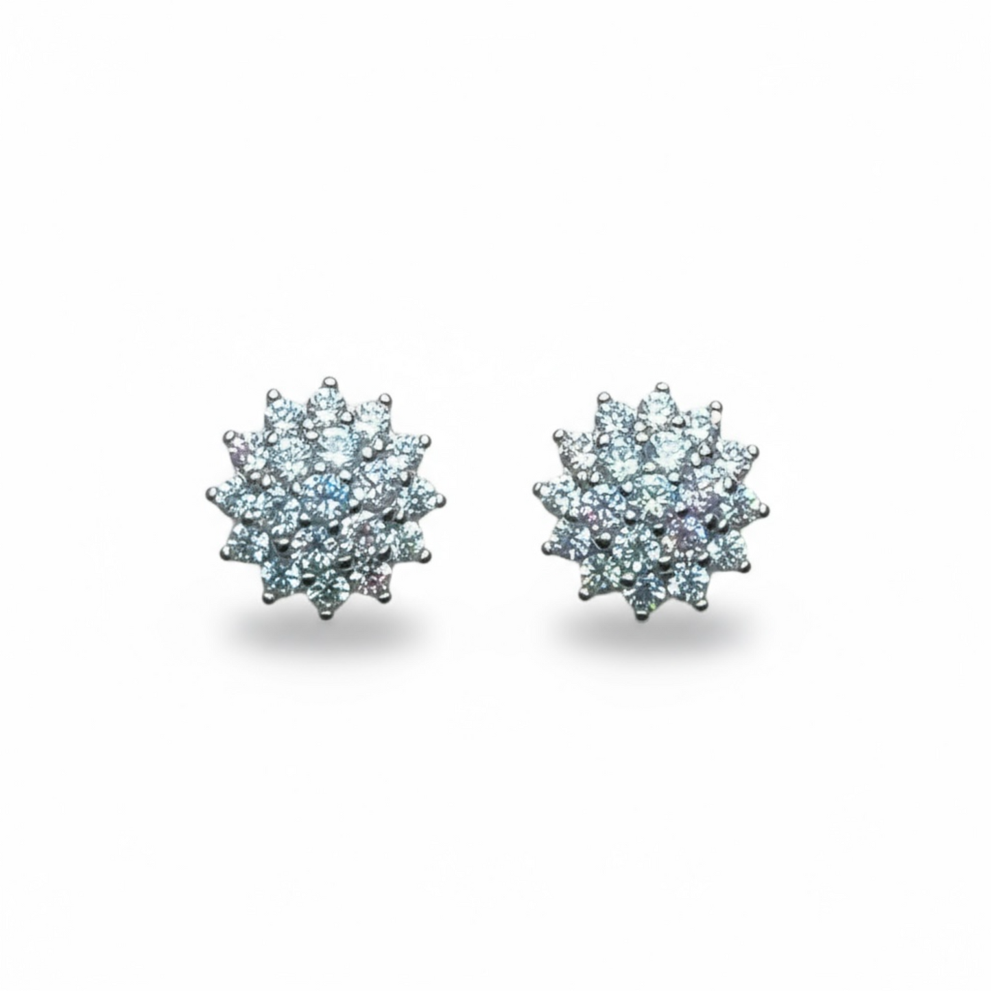 Sterling Silver Cluster CZ Stud Earrings.