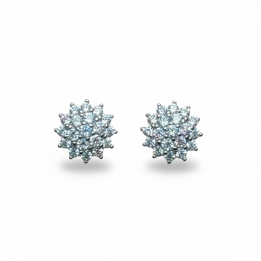 Sterling Silver Cluster CZ Stud Earrings.