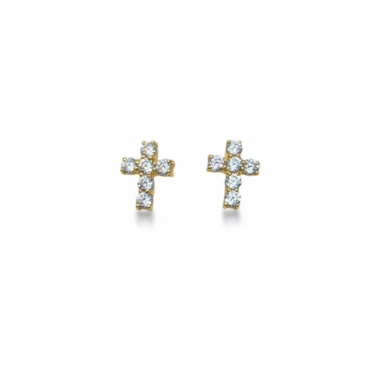 9ct Gold CZ cross stud Earrings.