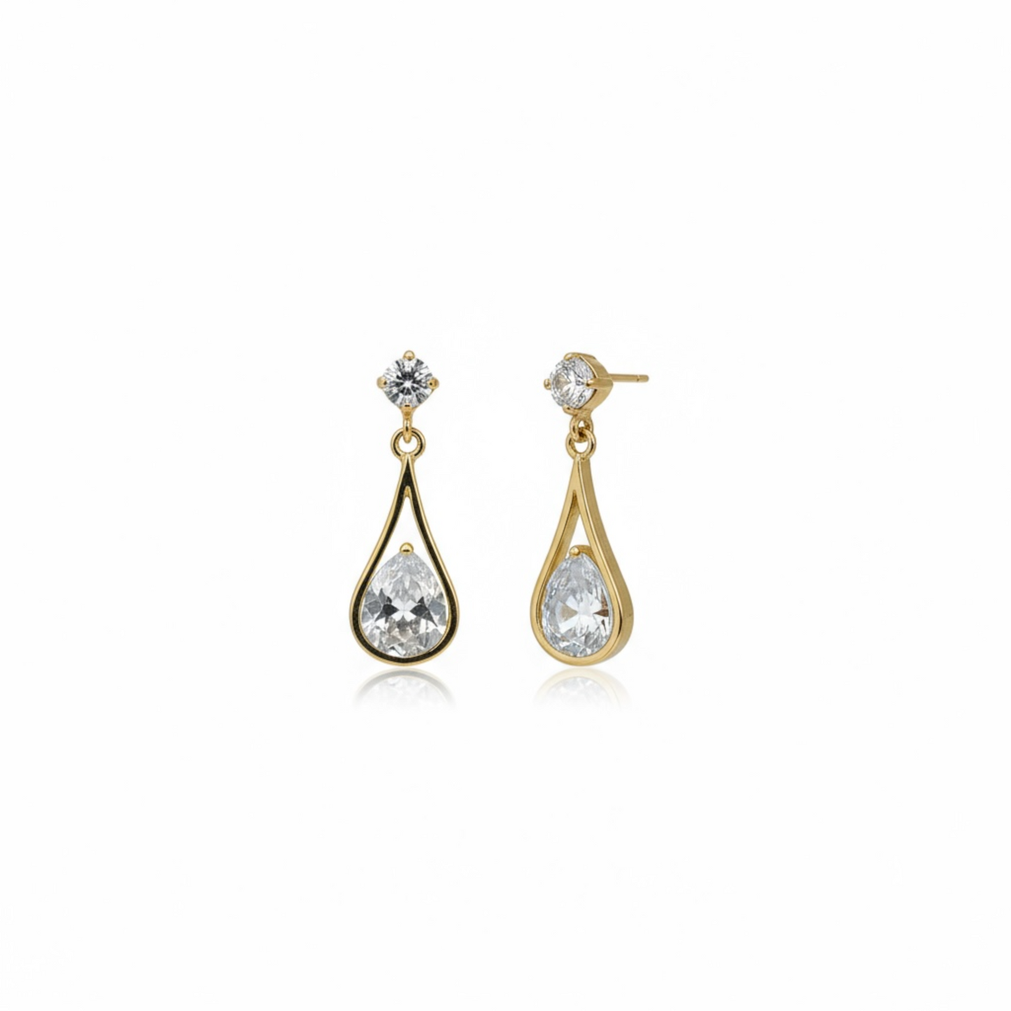 9ct Gold CZ Tear Drop Shape Earrings.