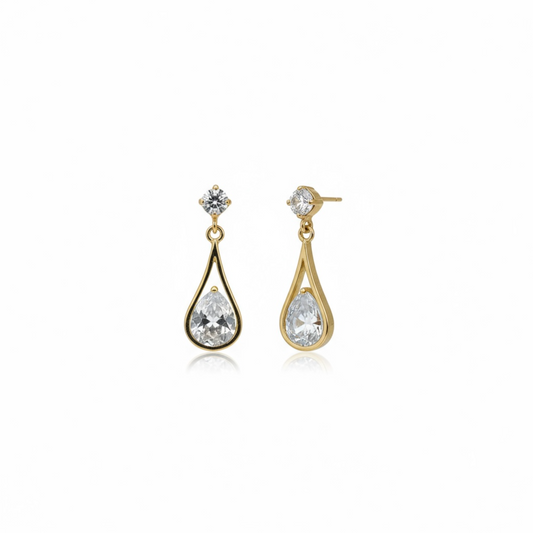9ct Gold CZ Tear Drop Shape Earrings.