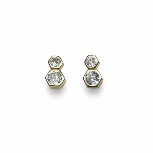 9ct Yellow Gold Double Hexagon Tube Set CZ Stud.