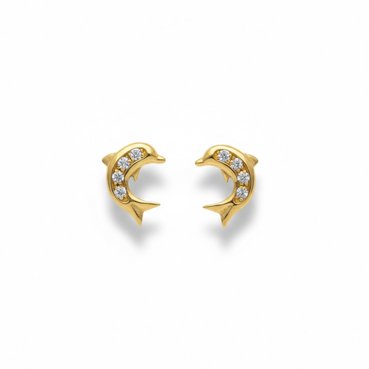 9ct Yellow Gold CZ Dolphin Stud Earring.