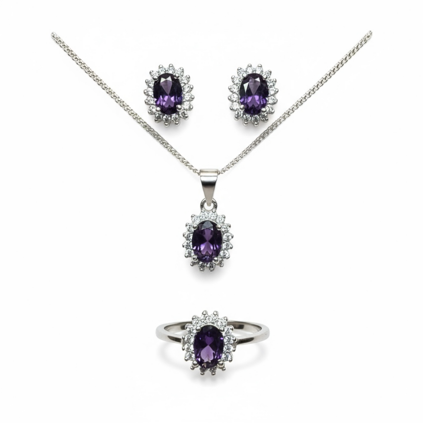 Sterling Silver Color Of Amethyst CZ Set.