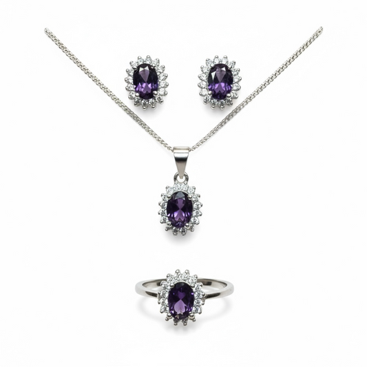 Sterling Silver Color Of Amethyst CZ Set.