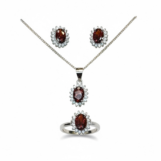 Sterling Silver Color of Garnet CZ Set.