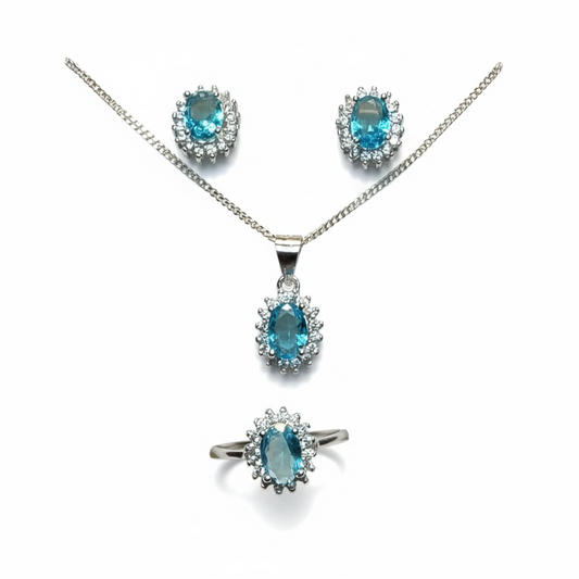 Sterling Silver Color Of Topaz CZ Set.