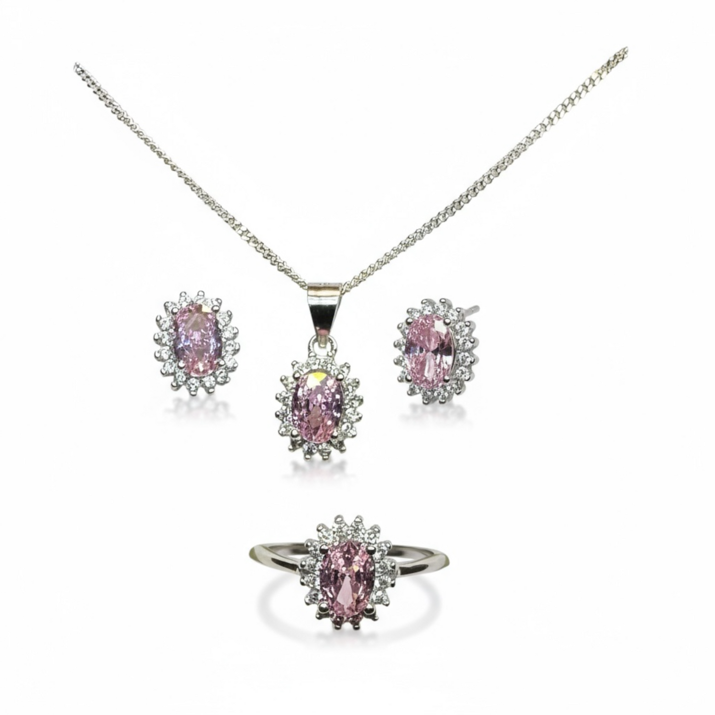 Sterling Silver Color Pink CZ Set.
