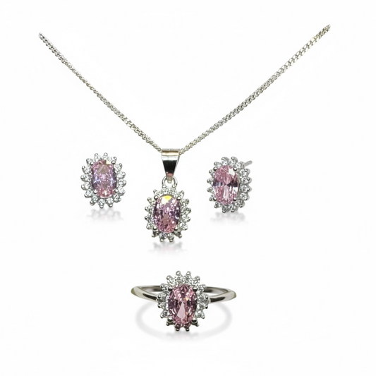 Sterling Silver Color Pink CZ Set.