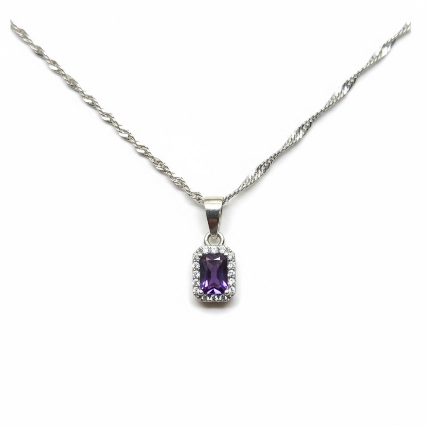 Sterling Silver Purple CZ Pendant And Chain.