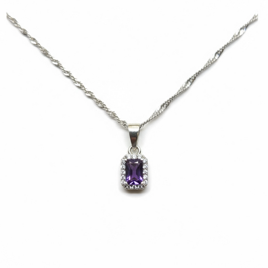 Sterling Silver Purple CZ Pendant And Chain.