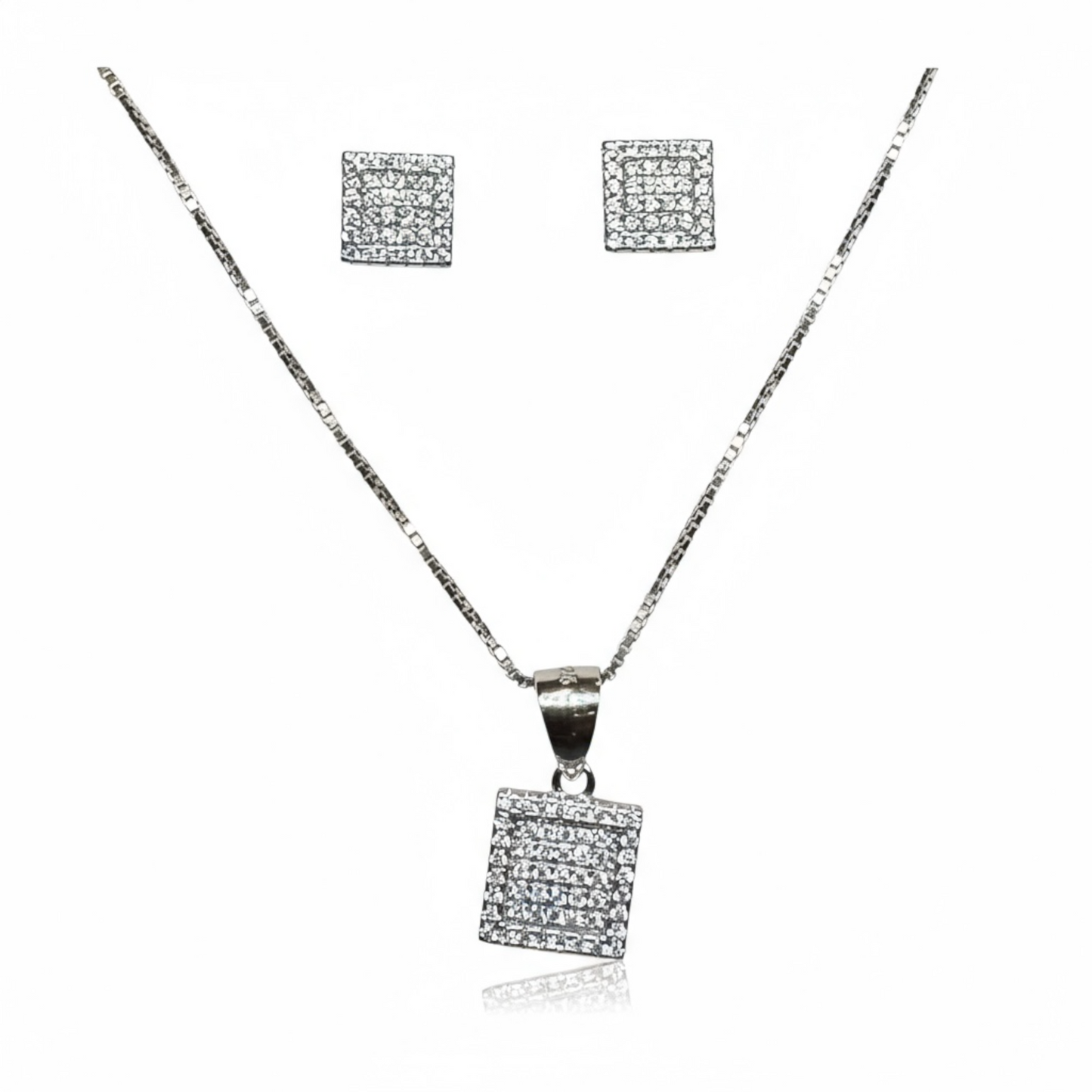 Sterling Silver Square pavé CZ Set.