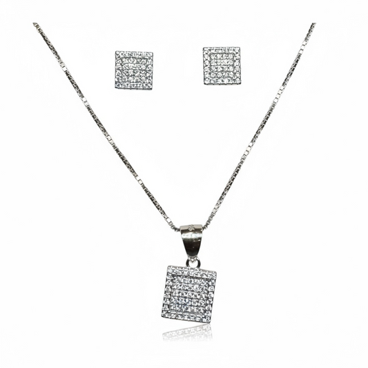 Sterling Silver Square pavé CZ Set.