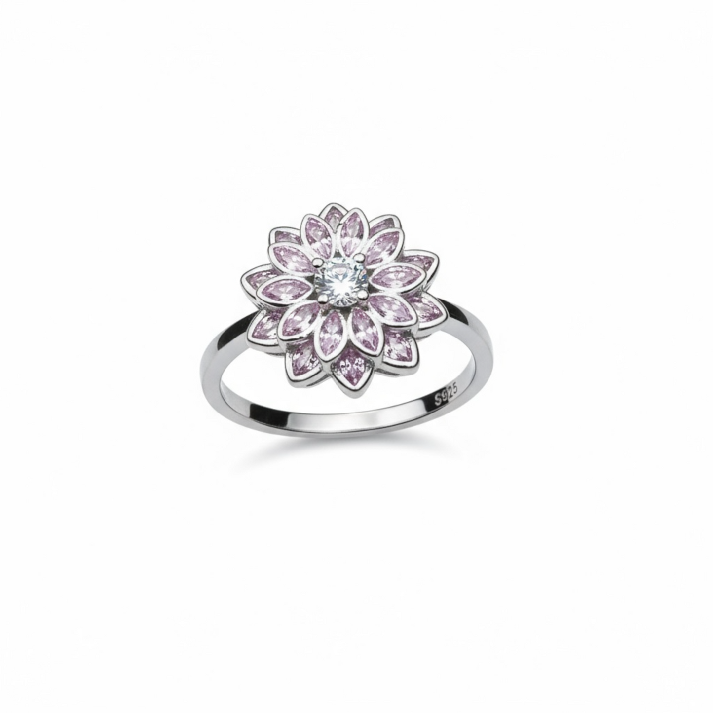 Sterling Silver Flower CZ Ring.