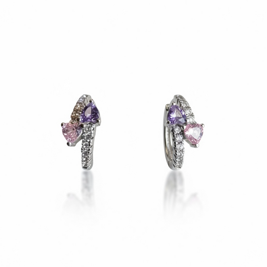 Sterling Silver Pink And Purple CZ Hoop Earrings