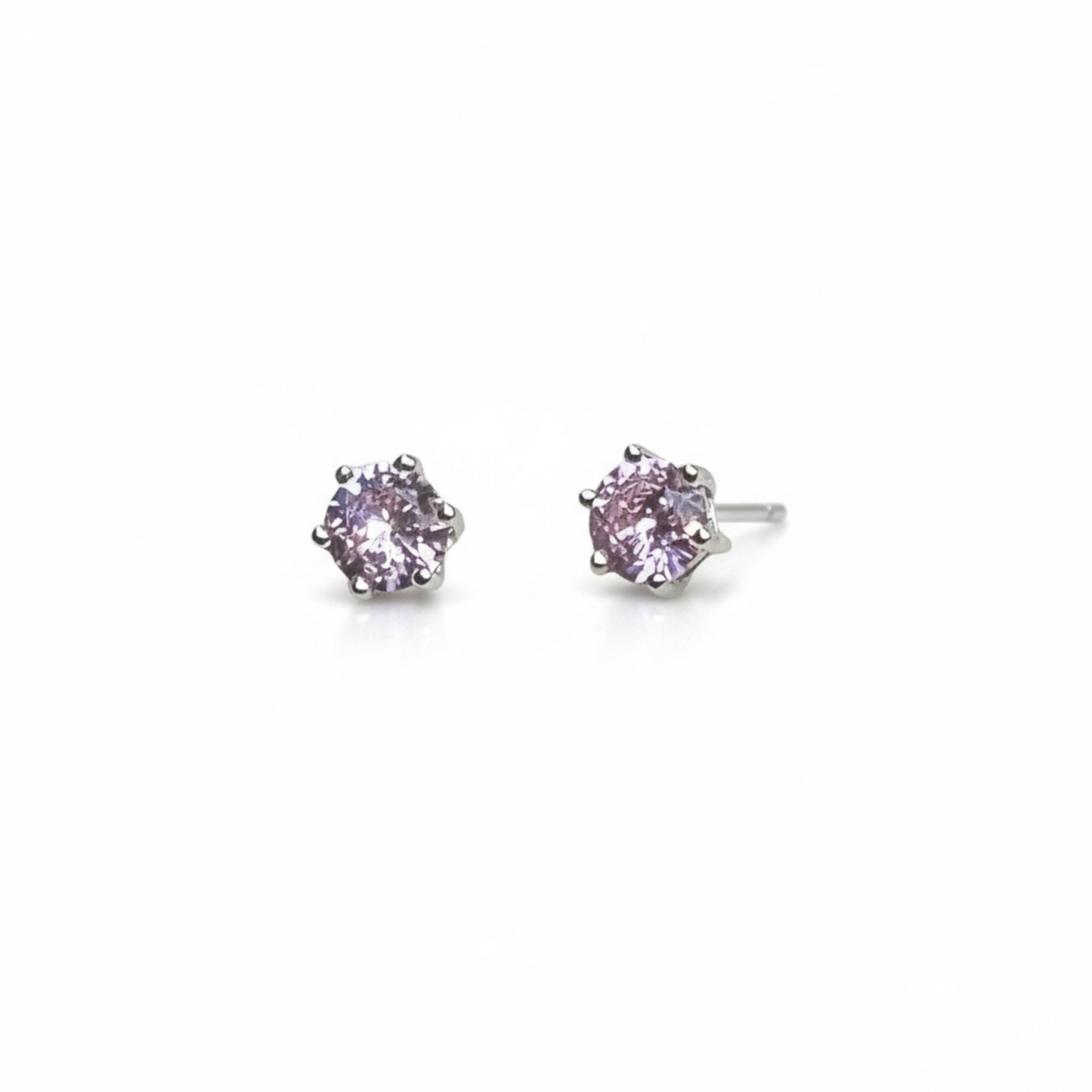 Sterling Silver 6 Claw Pink CZ Stud