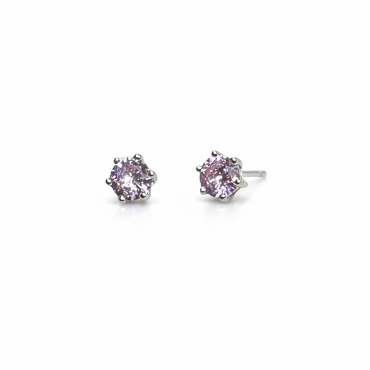 Sterling Silver 6 Claw Pink CZ Stud