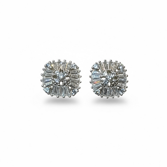 Sterling Silver Fancy Ladies CZ Square Studs