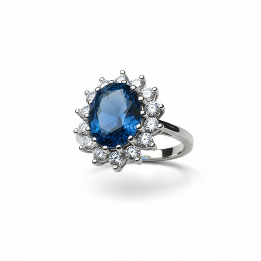 Sterling Silver Cluster Princess Diana CZ Ring
