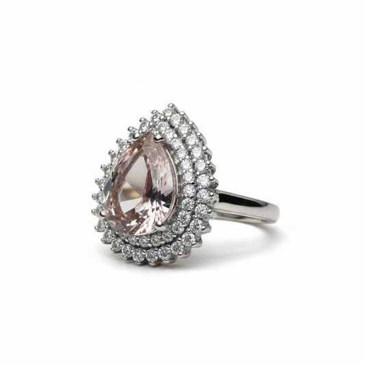 Sterling Silver Pear Shape Fancy Pink CZ Ring