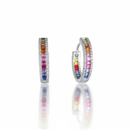 Sterling Silver Multicolor Hoop Earrings