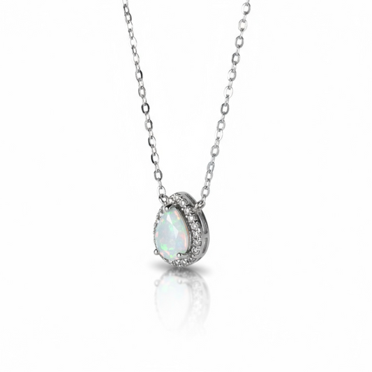 Sterling Silver CZ Pear Shape Pendant With Synthetic Opal