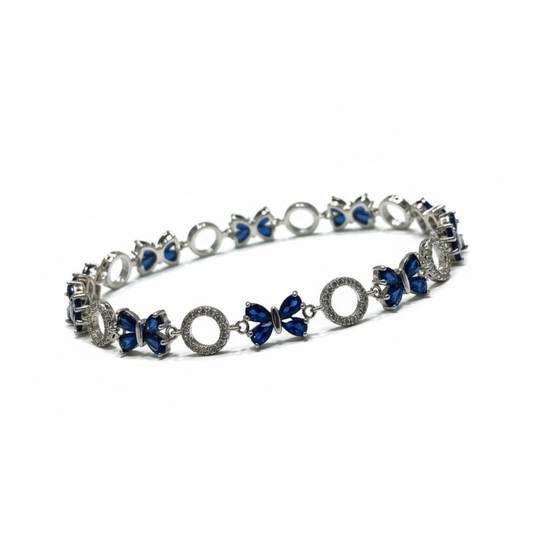 Sterling Silver Blue Butterfly CZ Bracelet