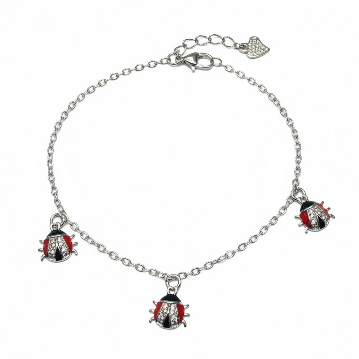 Sterling Silver Fancy Ladybug Charm Bracelet