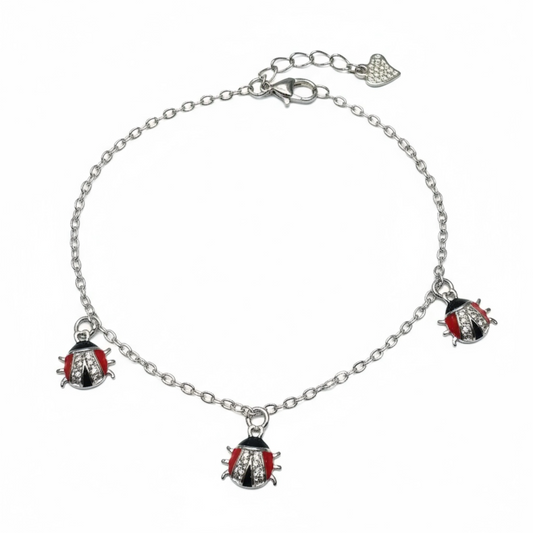 Sterling Silver Fancy Ladybug Charm Bracelet