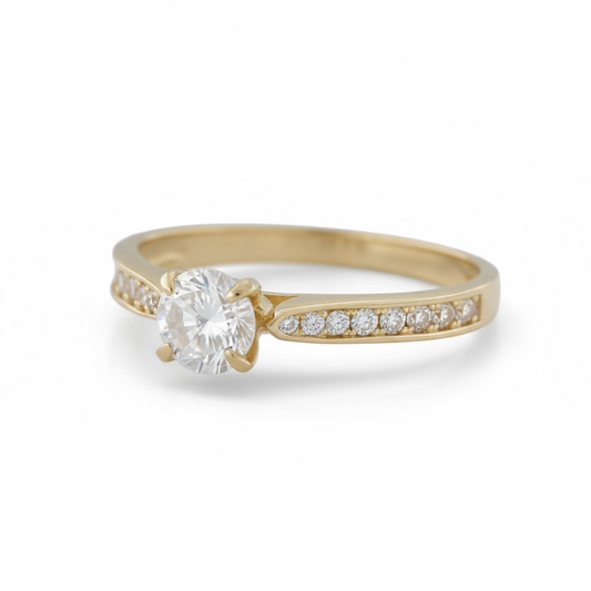 9ct Gold CZ Solitaire Ring With CZ Chanel Set Stones On Band